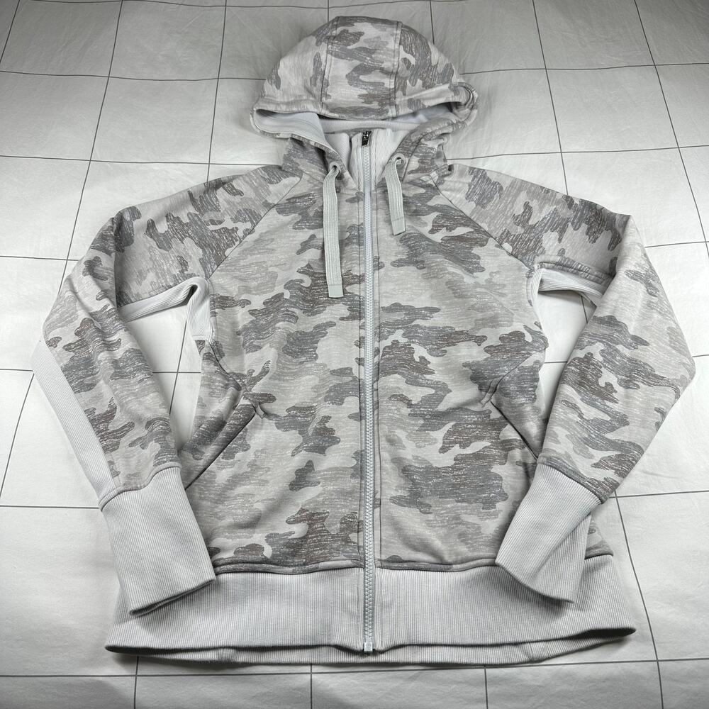 Athleta Jacket Womens Small White Gray Triumph Hoodie Camo Full Zip Athletic - Picture 2 of 8